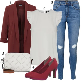 Outfit s Fialová/Růžová/Vínová Veganská Bota/Elegantní Bota/Textilní bota/Lodička Nízký Podpatek/Lodička s vysokým nártem/Pohodlná Lodička/Vintage Lodička/Business Bota MARCO TOZZI "Stylový look na jaro"