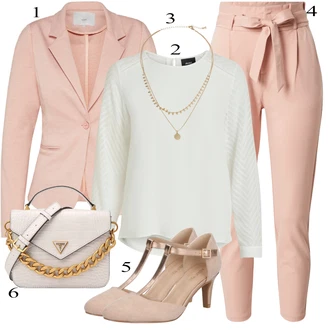 Kombinacije za posao Chic s kopčom Koža sa Pink/Bež/Smeđa Pumpa u obliku slova T/Cipela Mary Jane/Vintage Pumpa About You "Tvoj otmjeni outfit"Look: Stil, Francuske, Chic, Elegantan, Šik, Old Money