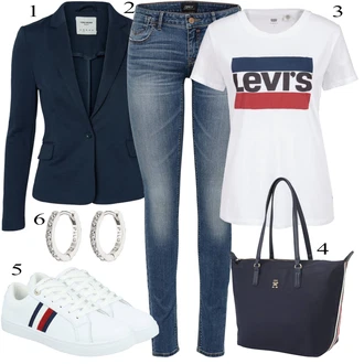 Outfit s Bílá/Krémová Bota Plátěná teniska/Úzká teniska/Teniska s dírkovaným vzorem/Letní tenisky/Nízká Teniska/Kožené tenisky Tommy Jeans "Stylový look na jaro"