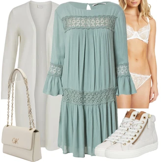 Outfit s Šedá Doplňek/Dlouhá tylová sukně/Dlouhý Zimní Kabát/Dlouhé Šaty/Taška Calvin Klein "Perfektní na jaro"