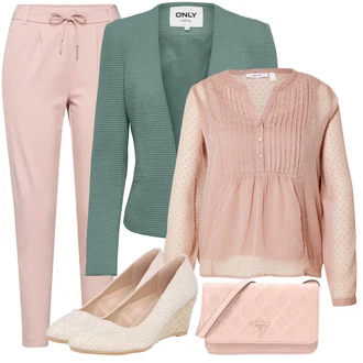 Outfit s Růžová Jogger Kalhoty/Mrkvová Kalhoty/Ležérní Kalhoty/Navlékací Kalhoty/Žerzejová Kalhoty/Teplák/Mušelínové Kalhoty/Sportovní Kalhoty střední délky Only "Perfektní na jaro"