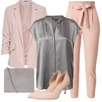 Outfit s Šedá/Fialová/Světle šedá/Béžová/Hnědá Ledvinka/Klasická Taška Přes Rameno/Dopisová peněženka/Taška na Macbook/Taška Na Notebook/Taška na telefon/Kosmetická Taštička About You "Perfektní na jaro"