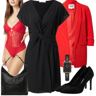 Outfit s Černá Žerzejové Šaty/Zavinovací Šaty/Šaty s Páskem/Halenkové Šaty/Občanské šaty guido maria kretschmer women "Perfektní na jaro"