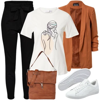 Outfit s Černá Střmenová Kalhoty/Paperbag Kalhoty/Kalhoty s Vysokým Pasem/Pletený Legín VERO MODA "Perfektní na jaro"