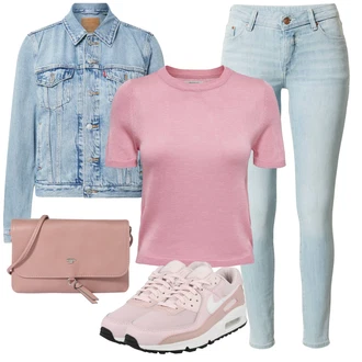 Outfit s Světle modrá Kožená bunda/Dámské Džíny s Délkou 7/8/Džíny s Rozparkem/Zkrácené Džíny/Džíny s Nízkým Sedem/Kožené Boty/Capri Džíny/Slim Fit Džíny/Navlékací džíny/Džín s Nízkým Pasem/Push up Džín/Kotníková Bota ESPRIT "Perfektní na jaro"