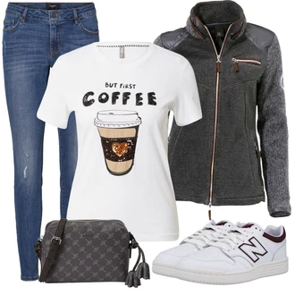 Outfit s Černá/Šedá/Tmavě šedá Mikina/Pletená mikina s kapucí/Mikina s polovičním zipem Heine "Perfektní na jaro"