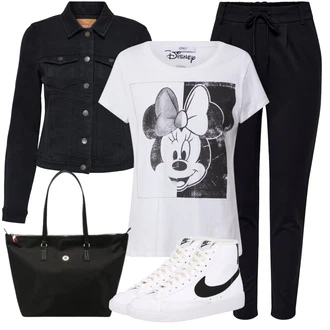 Outfit s Tmavě modrá/Černá Tréninková Kalhoty/Látková Kalhoty/Mušelínové kalhoty/Boyfriend Kalhoty/Žerzejová Kalhoty/Jogger Kalhoty/Ležérní Kalhoty/Mrkvová Kalhoty/Sportovní kalhoty Only "Perfektní na jaro"