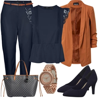 Outfit s Tmavě modrá Business Kalhoty/Sportovní kalhoty/Navlékací Kalhoty/Mušelínové kalhoty/Strečová Kalhoty/Bengaline Kalhoty/Úzká Kalhoty/Tréninková Kalhoty VERO MODA "Perfektní na jaro"