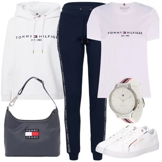 Outfity pro jaro Teplé s Bílá/Krémová/Stříbrný/Šedá/Vícebarevný/Růžová Originální mikina/Svetr S Kapucí/Partnerská Mikina/Sportovní mikina/Mikina/Unisex Mikina S Kapucí/Vintage mikina/Dámský Svetr/Svetr s kapucí Tommy Hilfiger "Perfektní na jaro"