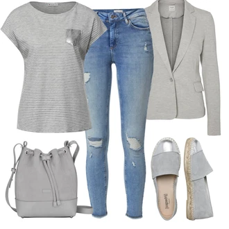 Kůže Outfit s Šedá/Stříbrný Espadrille pantofle/Espadrilka Espadrij L´originale "Perfektní na jaro"