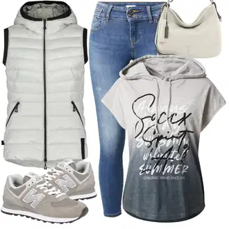 Outfit s Stříbrný/Bílá/Šedá/Černá/Světle šedá Bunda 2v1/Nafukovací Bund/Bunda na přetažení přes hlavu/Puchová Bund/Letní peřová bunda/Hybridní bunda/Reflexní Bund/Bunda s Bočním Zipem GIL BRET "Perfektní na jaro"