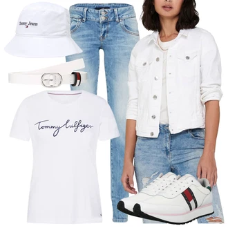 Outfit s Šedá/Krémová/Bílá/Světle šedá Džínové Bund/Krátký Bund/Letní Bund/Košilová bunda/Krátký Bund/Krátké Džínové Bundičky Only "Perfektní na jaro"