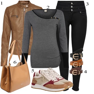 outfit mit Bež/Črna/Zlati/Rjava Sproščeni pas/Klasični pasovi/Usnjeni pas About You "Pokrivalo za pomlad"
