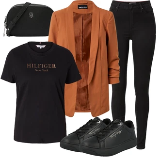 Outfit s Černá Kožená bunda/Zimní bunda/Push up Džín/Kožené Boty/Termální Džíny/High Waist Džínové Kalhoty/Motorkářské Džíny Tommy Hilfiger "Překrásné jarní outfity"