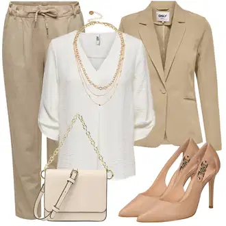 Outfit sa Bež/Kaki Hlače od muslina/Carrot Hlače/Chino Hlače/Paperbag Hlača/Naborane hlače/Lanene Hlače/Ležerna Hlača/Boyfriend Hlače Only "Savršen za posao"