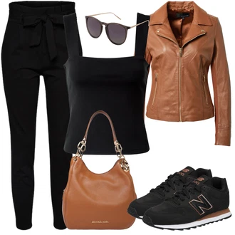 Outfit sa Crna Hlača sa Stremenom/Hlače Visokog Struka/Paperbag Hlača/Pletena Tajica VERO MODA "Savršen za proljeće"