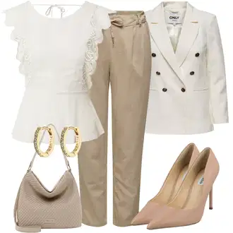 Outfit sa Bež/Kaki Hlače od muslina/Carrot Hlače/Chino Hlače/Paperbag Hlača/Naborane hlače/Lanene Hlače/Ležerna Hlača/Boyfriend Hlače Only "Savršena uredska odjeća"
