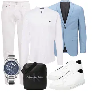 Outfit mit HellBlau/Blau Anzug Blazerjacke/Boyfriend Blazer/Lässiger Blazer/Lederjacke/Baumwoll ­Blazer/Eleganter Blazer/Strick­Blazer/SweatBlazer/Lederjacke für Männer Jack & Jones "Schönes Frühlings Outfit"