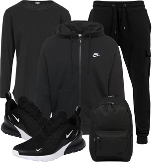 Outfit mit Schwarz Schuh Ohne Schnürsenkel/Sommer Sneaker/Turnschuh ohne Schnürsenkel/gesundheitsschuh/Sneaker Mit Lochmuster Nike Sportswear "Sport Outfit"