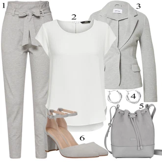 Elegantní Outfit s Bílá/Krémová/Šedá Halenka a Tunika Tunika/Tričko & Top Móda Pro Plnoštíhlé/Halenka Móda Pro Plnoštíhlou Only "Módní jarní outfit"Look: Styl, Lehký, 20 léta, Cool, Elegantní, Moderní, Skromné