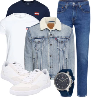 Outfit mit Blau/DunkelBlau/HellBlau Damen 7/8-Länge Jeans/Sportschuhe/Dad Jeans/Regular-Fit Jeans/Formelles Hemd/Schlupfjeans/Leder Schuhe/Tapered-Jeans/Thermojeans/Herren Lederjacke/Vintage Jeans/Winterjacke/Unkategorisiert levi's ® "Stylisches Outfit für den Frühling"