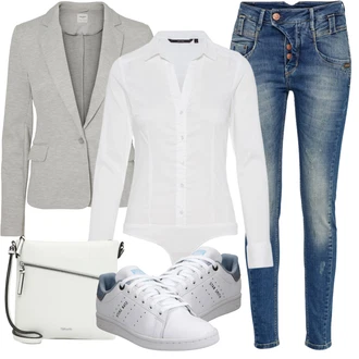 Outfit s Bílá/Krémová Halenka Slim Fit/Halenkové Body VERO MODA "Stylová kombinace na jaro"