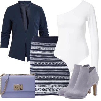 Norský vzor Outfit s Šedá/Modrá/Tmavě modrá About You "Stylová kombinace na jaro"