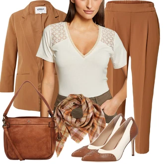 20 léta Outfit s Hnědá/Béžová/Khaki Plisovaná Kalhoty/Kalhoty se Štěrbinou/Obleková Kalhoty/Kalhoty s Vysokým Pasem/Mrkvová Kalhoty/Mušelínové Kalhoty Sisley "Stylová kombinace na jaro"Look: Klasické, Ležérní, 20 léta, Elegantní, Pracovní oděvy, Šik, Chytrý příležitostný, Traditional