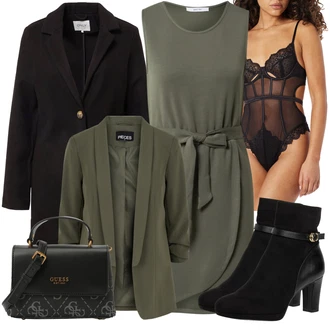 Výstřih kolem krku Outfit s Šedá Šaty Móda Pro Plnoštíhlou/Košilové šaty/Šaty Na Ramínko/Šaty s výstřihem/Šaty Bez Rukávů About You "Stylová kombinace na jaro"