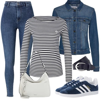 Cool Outfit s Světle modrá/Modrá/Tmavě modrá Džínové Bund/Krátké Džínové Bundičky Noisy may "Stylová kombinace na jaro"Look: Cool, Mom, Krásný, Příliš oblečený, Univerzitní, Pracovní oděvy
