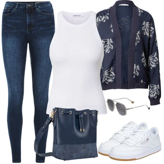 Outfit s Bílá/Krémová/Béžová Nízká Teniska/Skate Bota/Úzká Teniska/Vintage Teniska Reebok "Stylová kombinace na jaro"