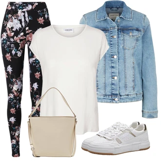 Outfit s Červená/Fialová/Bílá Legíny s Vysokým Pasem/Legíny s Podšívkou/Skinny Kalhoty/Zimní legína/Formovaná Legína/Kalhoty s Potiskem/Legíny do Posilovny/Tregíny About You "Stylová kombinace na jaro"