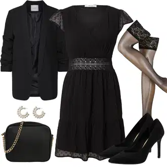 Outfit s Černá Občanské šaty/Rock'n rollové šaty/Letní Šaty/Šaty s Kapsou/Šaty s Páskem/Pouzdrové Šaty/Ležérní Šaty/Žerzejové Šaty/Bavlněné Šaty/Francouzské šaty About You "Stylový look na jaro"