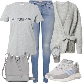 Outfit s Šedá/Stříbrný/Krémová Náramkové hodinky/Nástroj pro hodinky/Dámské chytré hodinky/Řetízkové hodinky Tommy Hilfiger "Stylový look na jaro"