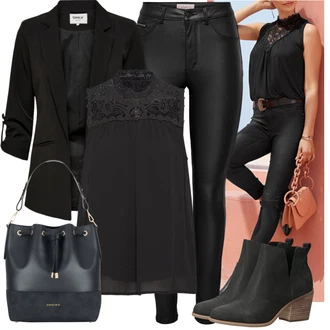 Zapínání na knoflíky krajkou Outfit s Černá/Bílá/Hnědá Halenka Móda Pro Plnoštíhlou/Tričko & Top Móda Pro Plnoštíhlé/Halenka a Tunika Tunika Only "Stylový look na jaro"