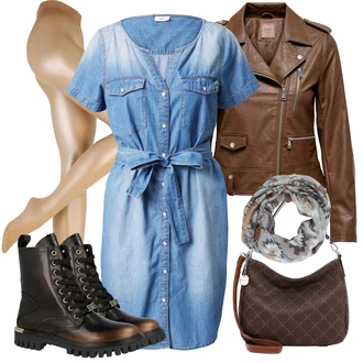 3/4 Rukáv Outfit s Hnědá/Tmavě hnědá Kožené Bund/Motorkářská bunda/Bunda z Umělé Kůže/Motorkářské Bund/Kožená vintage bunda Only "Stylový look na jaro"