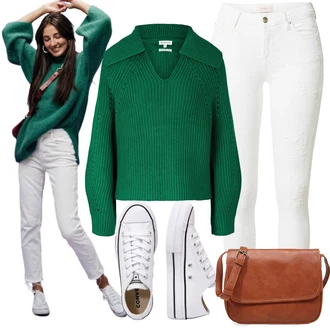 Outfit s Bílá/Krémová Kožené Boty/Push up Džín/Džíny s Nízkým Sedem/Slim Fit Džíny/Motorkářské Džíny/Kožená bunda/High Waist Džínové Kalhoty Only "Stylový look na jaro"