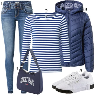 Outfit sa Tamnoplava/Plava Majica s 3/4 rukavima/Majica S Prugama Only "Tvoj otmjeni outfit"