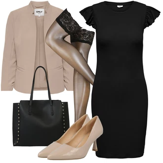 Gotický Outfit s Černá/Bílá Velká taška/Obchodní Taška/Taška/Taška Přes Rameno/Kancelářská Taška/Shopper taška/Sportovní Taška Přes Rameno/Taška Na Rameno About You "Stylový look na jaro"Look: Rad, Šik, Cool, Gotický, Italský