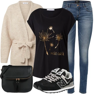 Outfit s Černá Teniska/Zimní bota/Nízká bota na podpatku New Balance "Stylový look na jaro"