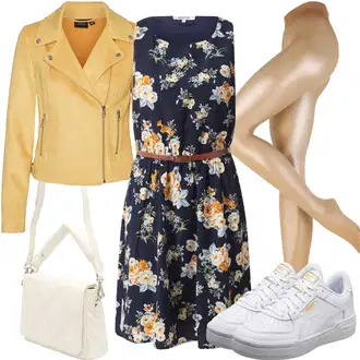 Outfit s Tmavě modrá/Růžová Šaty s Kapsou/Letní Šaty/Šaty Bez Rukávů/Šaty s Páskem/Skater šaty/Šaty S Potiskem/Ležérní Šaty About You "Stylový look na jaro"