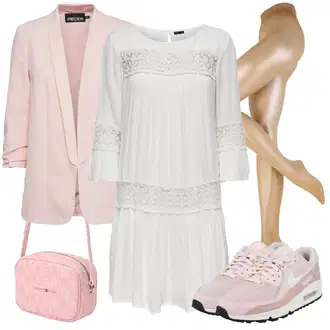 Folklor Outfit s Šedá/Bílá/Krémová Pouzdrové Šaty/Tunikové šaty/Pouzdrové Šaty S Dlouhým Rukávem/Boho Šaty Elegantní/Občanské šaty/Boho Letní Šaty/Šaty S Kosticí/Šaty s 3/4 Rukávem/Šaty na Konfirmaci/Francouzské šaty/Mušelínové šaty Only "Stylový look na jaro"