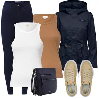 Šik Outfit s Tmavě modrá Džíny Kožená bunda/Zimní bunda/Kotníková Bota/Termální Džíny/Dámské Džíny s Délkou 7/8/High Waist Džínové Kalhoty/Push up Džín/Kožené Boty Only "Stylový look na jaro"Look: Styl, Šik, Elegantní, Cool, Disko, Francouzské, Krásný, Old Money, Bezešvé