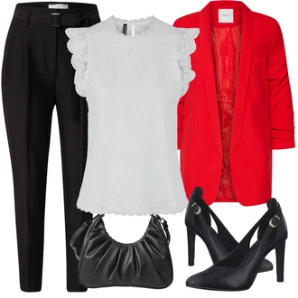 Zapínání na knoflíky Outfit s Šedá/Krémová/Stříbrný/Bílá Halenka a Tunika/Tričko & Top Móda Pro Plnoštíhlé/Halenka Móda Pro Plnoštíhlou Pieces "Stylový look na jaro"
