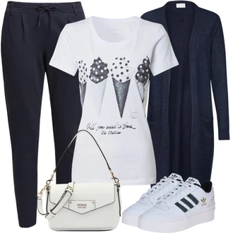 Nadrozměrné Zapínání na knoflíky Outfit s Tmavě modrá Pletenina veľkej veľkosti/Šaty Móda Pro Plnoštíhlou Vila "Stylový look na jaro"Look: Kancelář, Old Money, Příliš oblečený, Nadrozměrné, Univerzitní