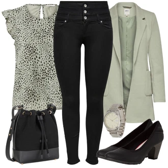 Zapínání na knoflíky Outfit s Zelená/Tmavě zelená Halenka Móda Pro Plnoštíhlou/Tričko & Top Móda Pro Plnoštíhlé/Tunika Only "Stylový look na jaro"