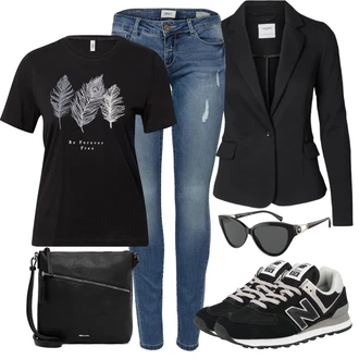 Outfit s Černá Teniska/Zimní bota/Nízká bota na podpatku New Balance "Stylový look na jaro"