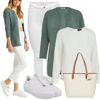 Outfit s Tyrkysový/Zelená/Khaki Pletenina veľkej veľkosti/Tunika/Kabát/Kalhoty Veľké Veľkosti Only "Stylový look na jaro"