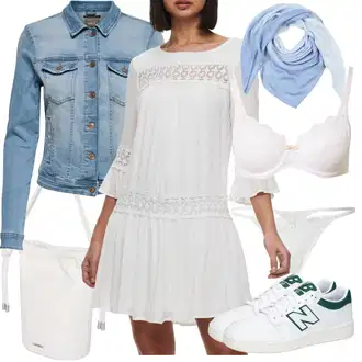 Folklor Outfit s Šedá/Bílá/Krémová Pouzdrové Šaty/Tunikové šaty/Pouzdrové Šaty S Dlouhým Rukávem/Boho Šaty Elegantní/Občanské šaty/Boho Letní Šaty/Šaty S Kosticí/Šaty s 3/4 Rukávem/Šaty na Konfirmaci/Francouzské šaty/Mušelínové šaty Only "Stylový look na jaro"
