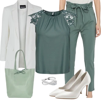 Outfit s Šedá/Bílá/Stříbrný Prsten Swarovski "Stylový look na jaro"